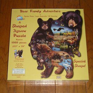 Sunsout Bear Shaped Jigsaw Puzzle 1000 pc Bear Family Adventure, NEW IN BOX